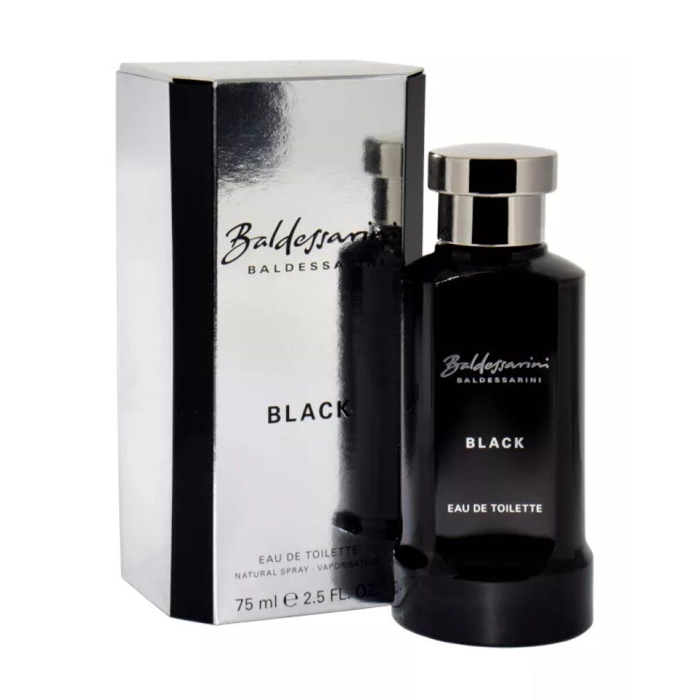 Baldessarini Black Eau de Toilette Flakon und silberner Karton.