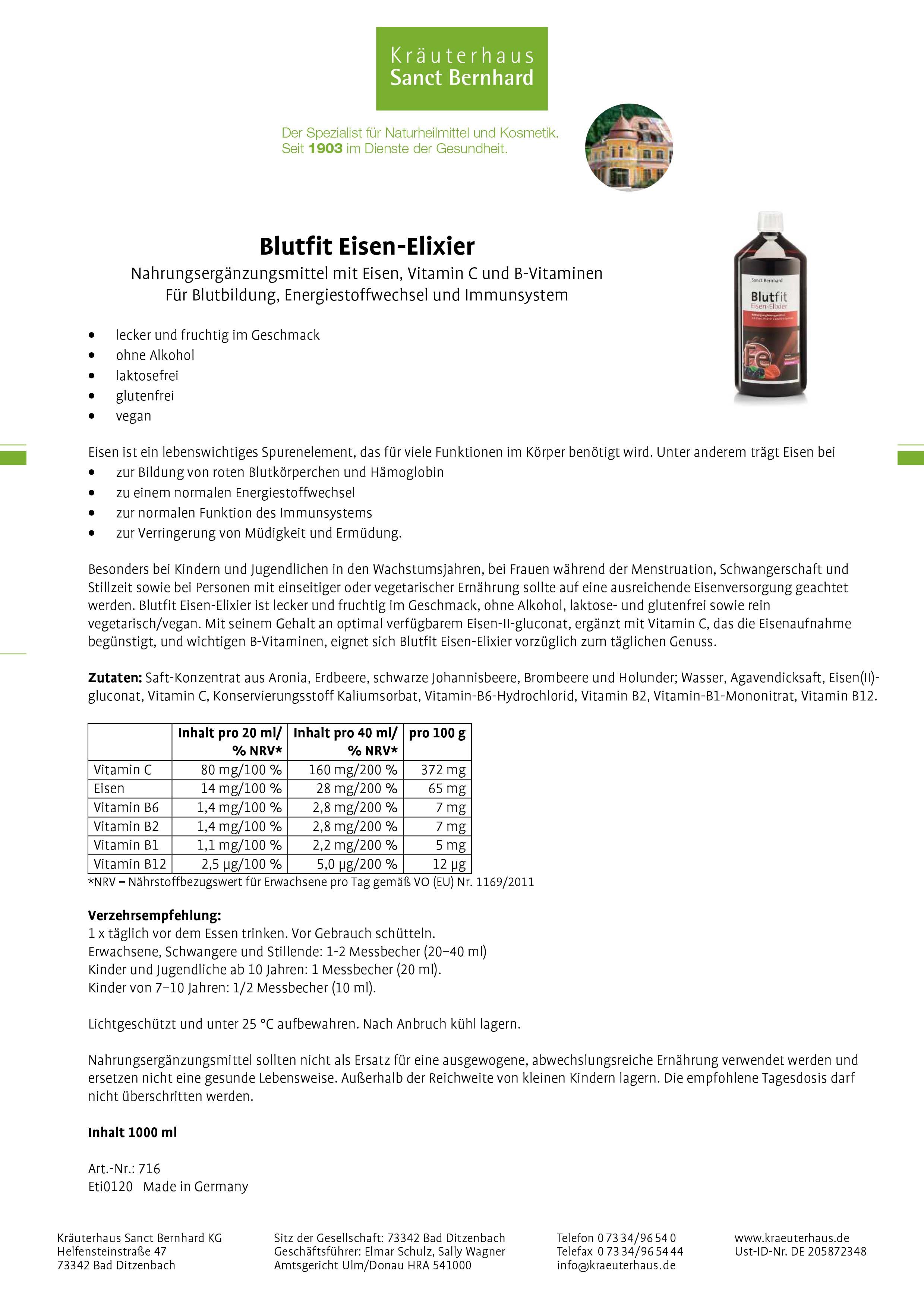 Sanct Bernhard Blutfit Eisen-Elixier