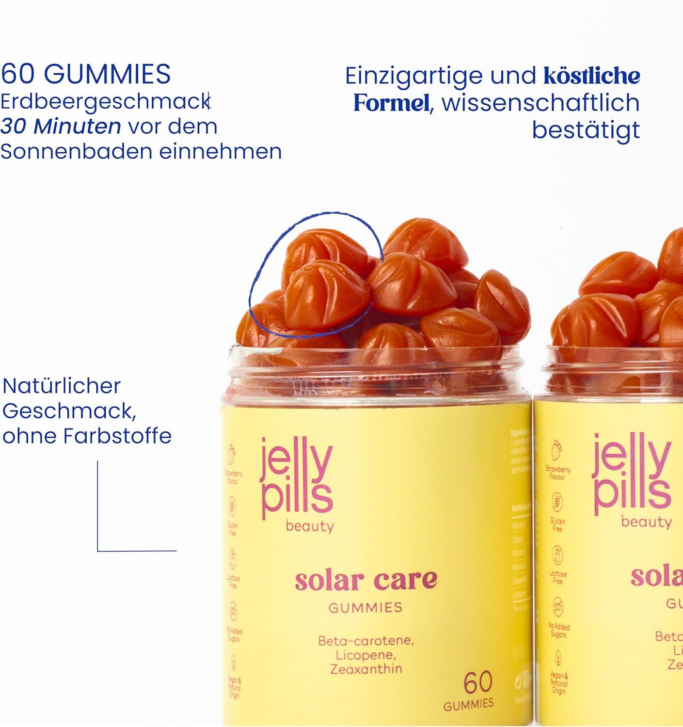 Zwei Dosen "Jelly Pills Solar Care Gummies". 60 Gummies. Gummibärchen.