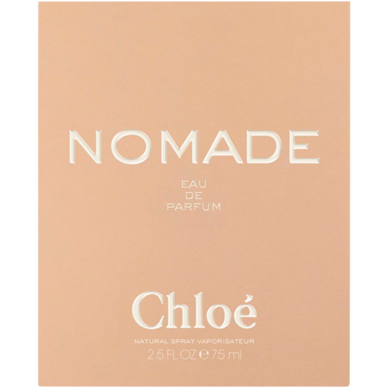 Verpackung für Parfum. Aufschrift: Nomade Eau de Parfum. Marke: Chloé. Farbe: Beige.