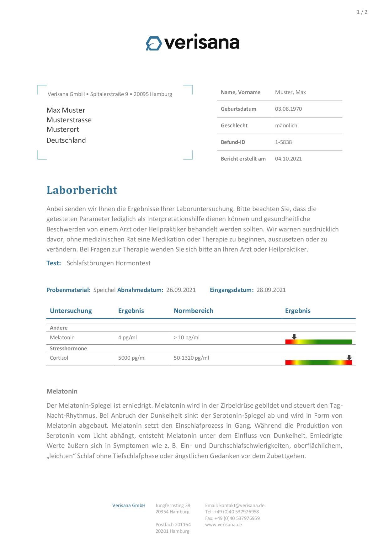 Verisana Schlafstörungen Hormontest