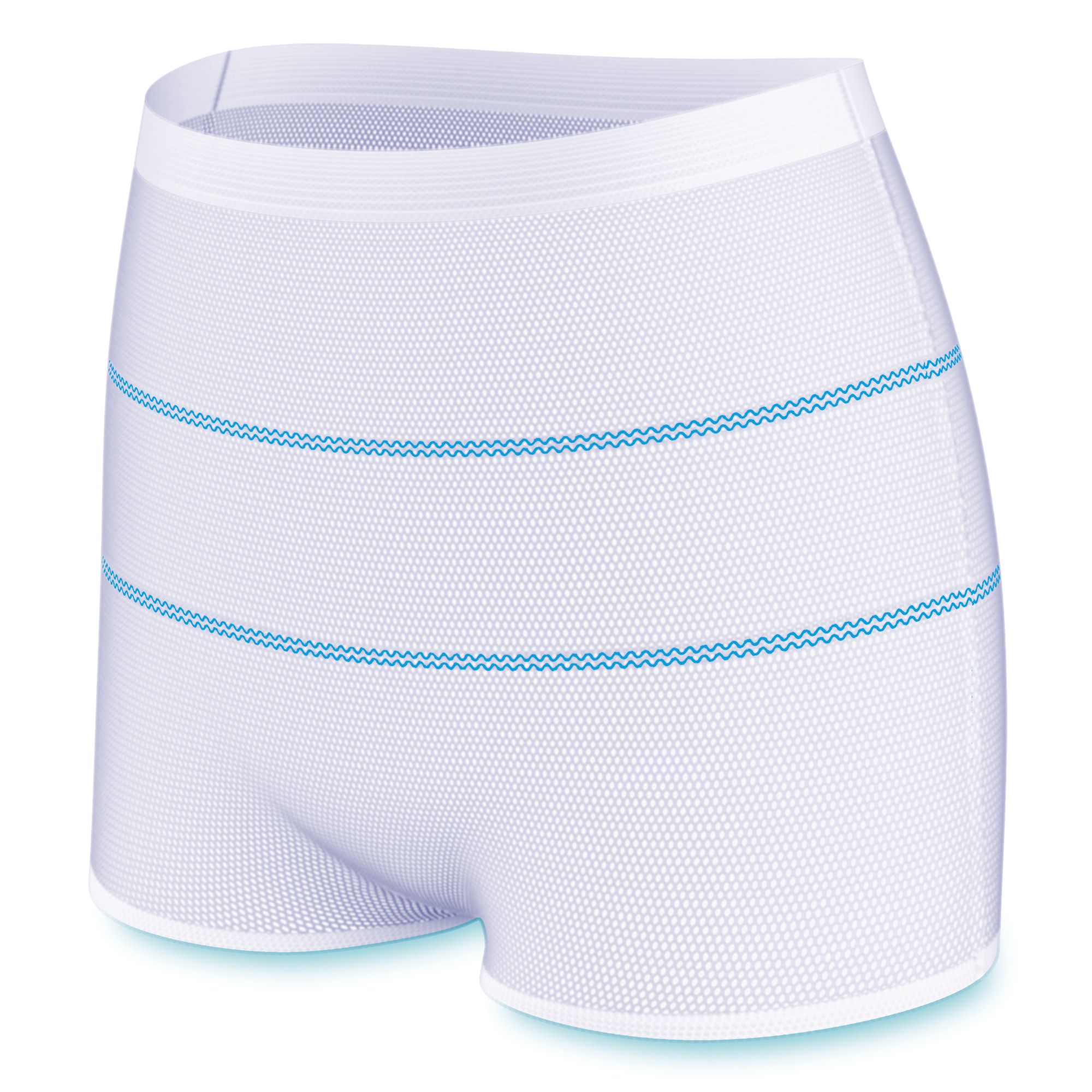 TENA Fix Original Fixation Pant, Größe L, weiß mit blauen Streifen.