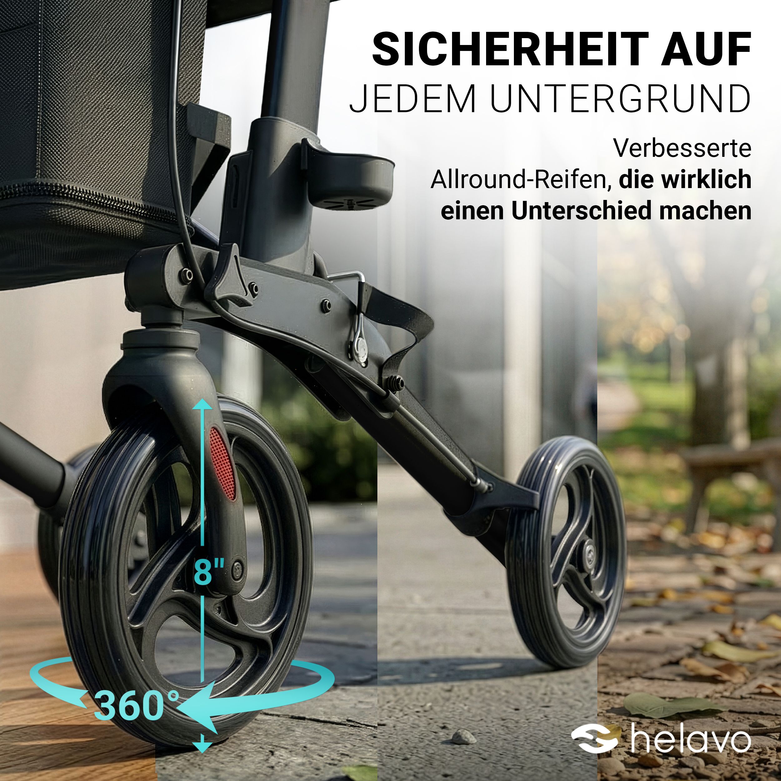 Helavo Aluminium Rollator faltbar mit Sitzfläche und Reisetasche leicht 8,3kg