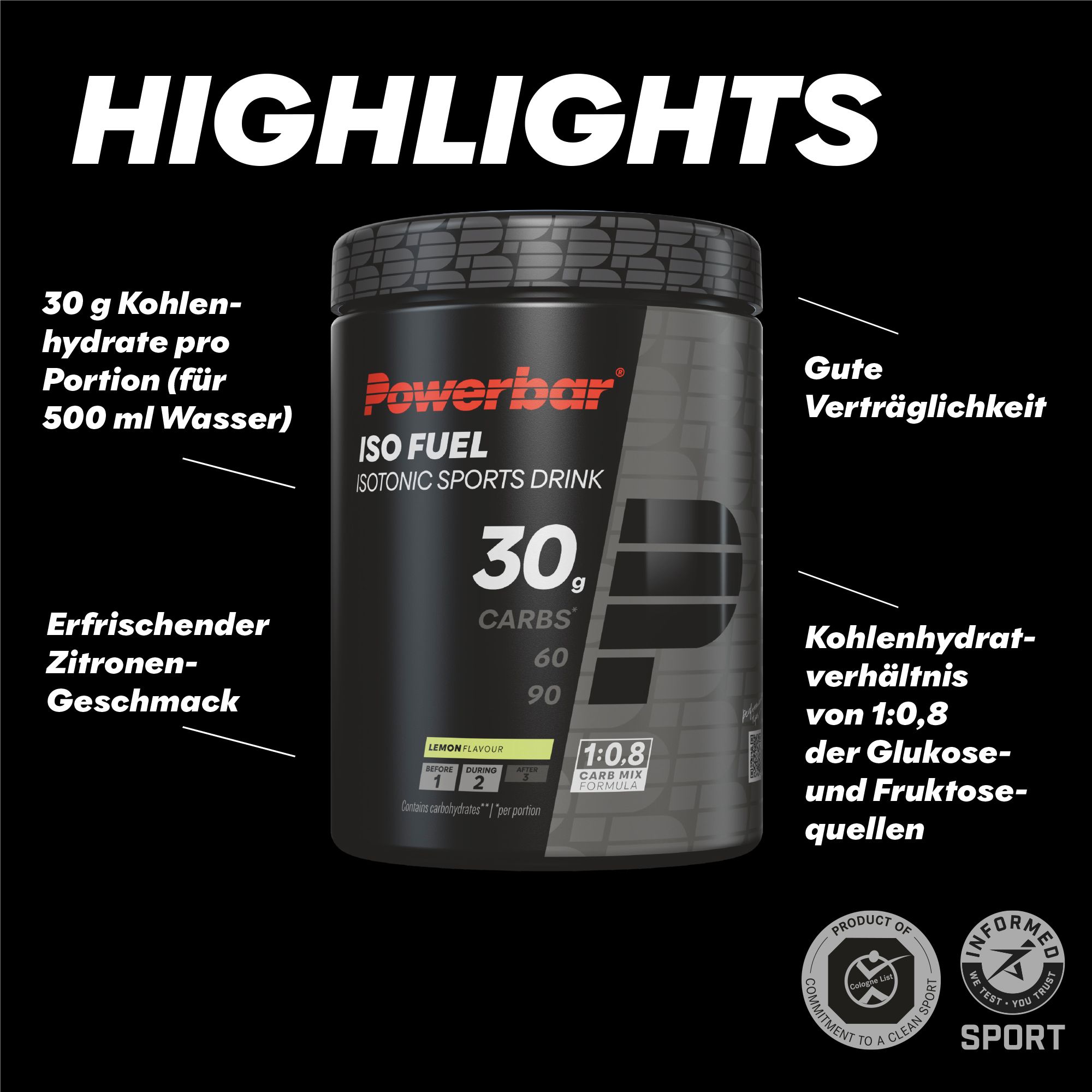 Iso Fuel Isotonic Sports Drink 30 Zitrone 608g Powebar