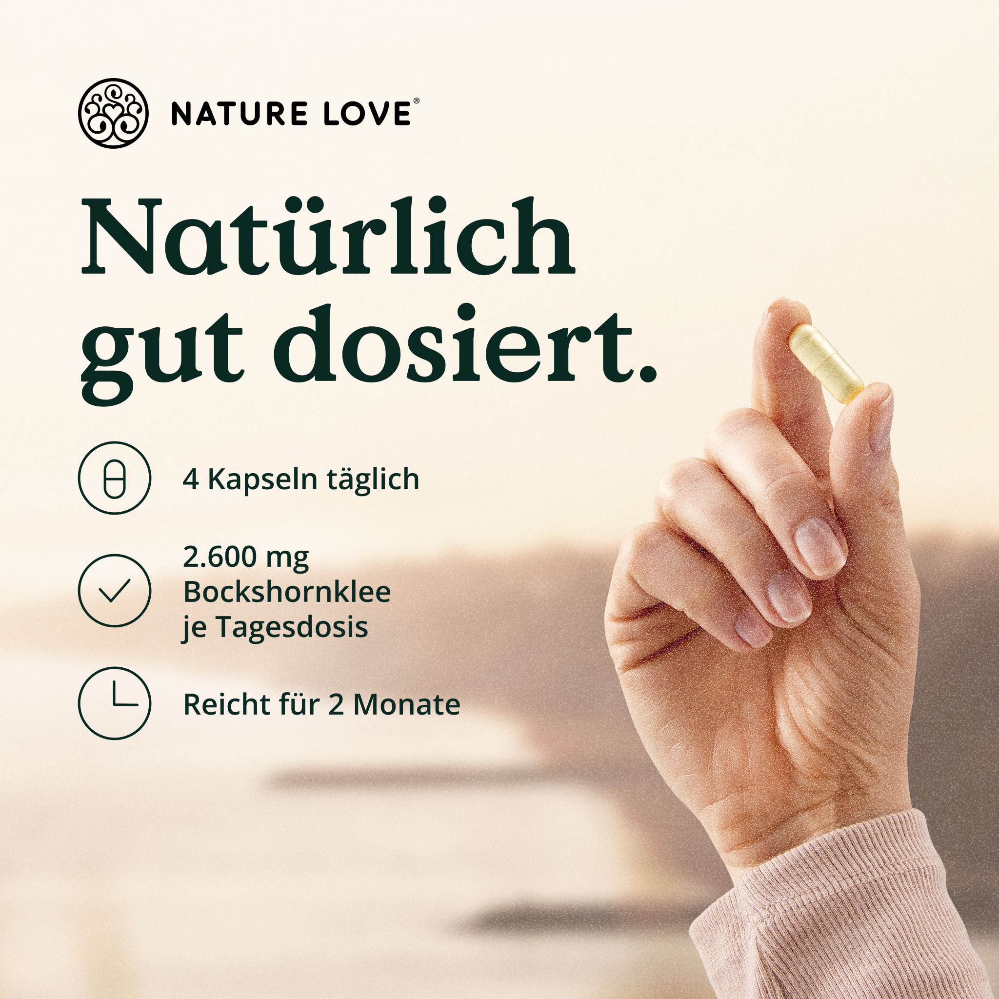 Bio Bockshornklee Kapseln von Nature Love. Vegan, bio-zertifiziert, ohne unnötige Zusätze.