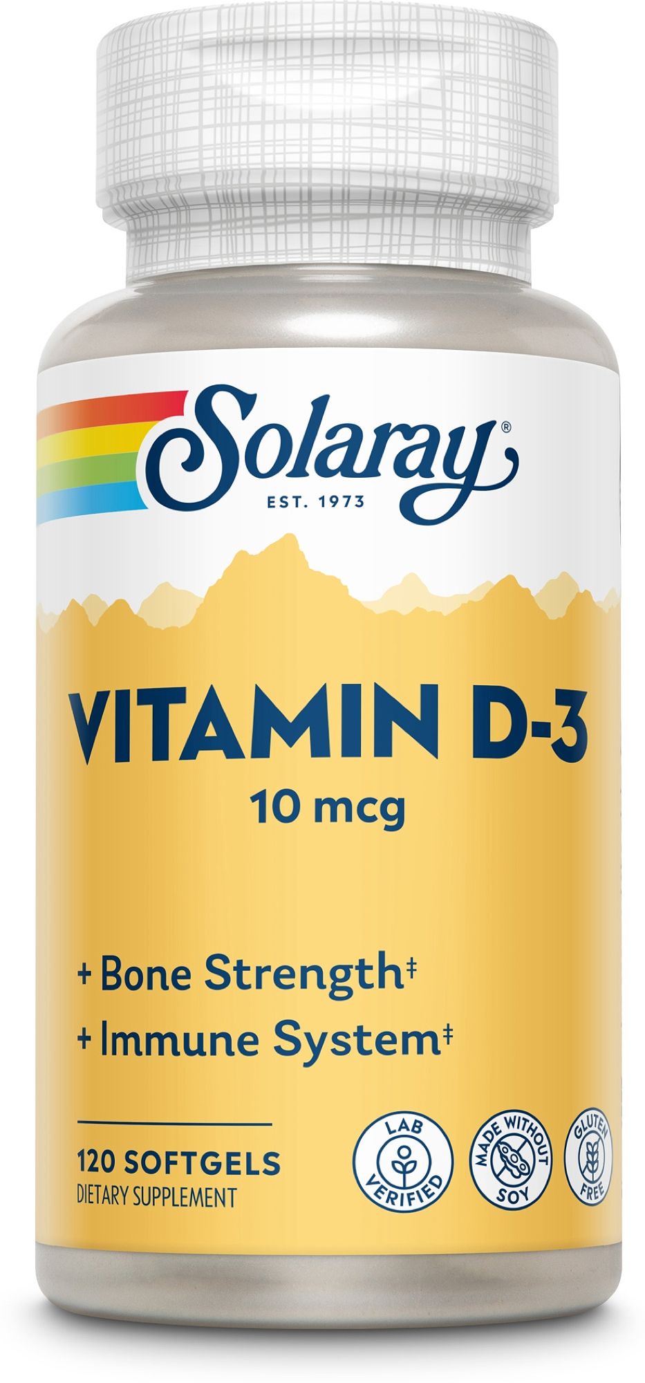 Solaray Vitamin D-3 10 mcg Softgels Flasche mit 120 Stück.