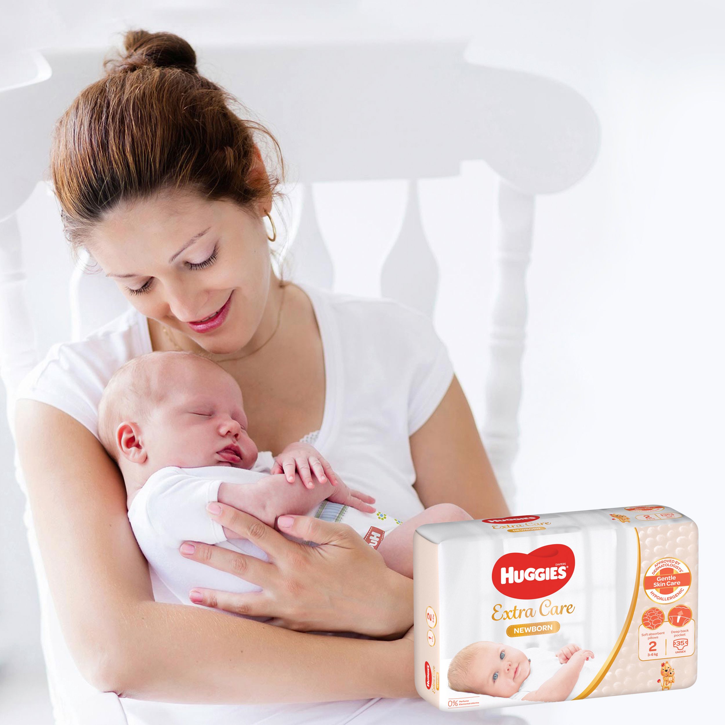 Huggies Newborn Babywindeln Windeln für Neugeborene Größe 2 (3-6 kg)