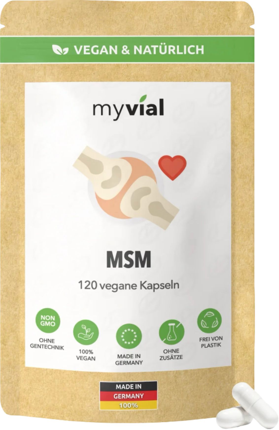 myvial® MSM Kapseln - natürlicher Schwefel - 800 mg hochdosiert