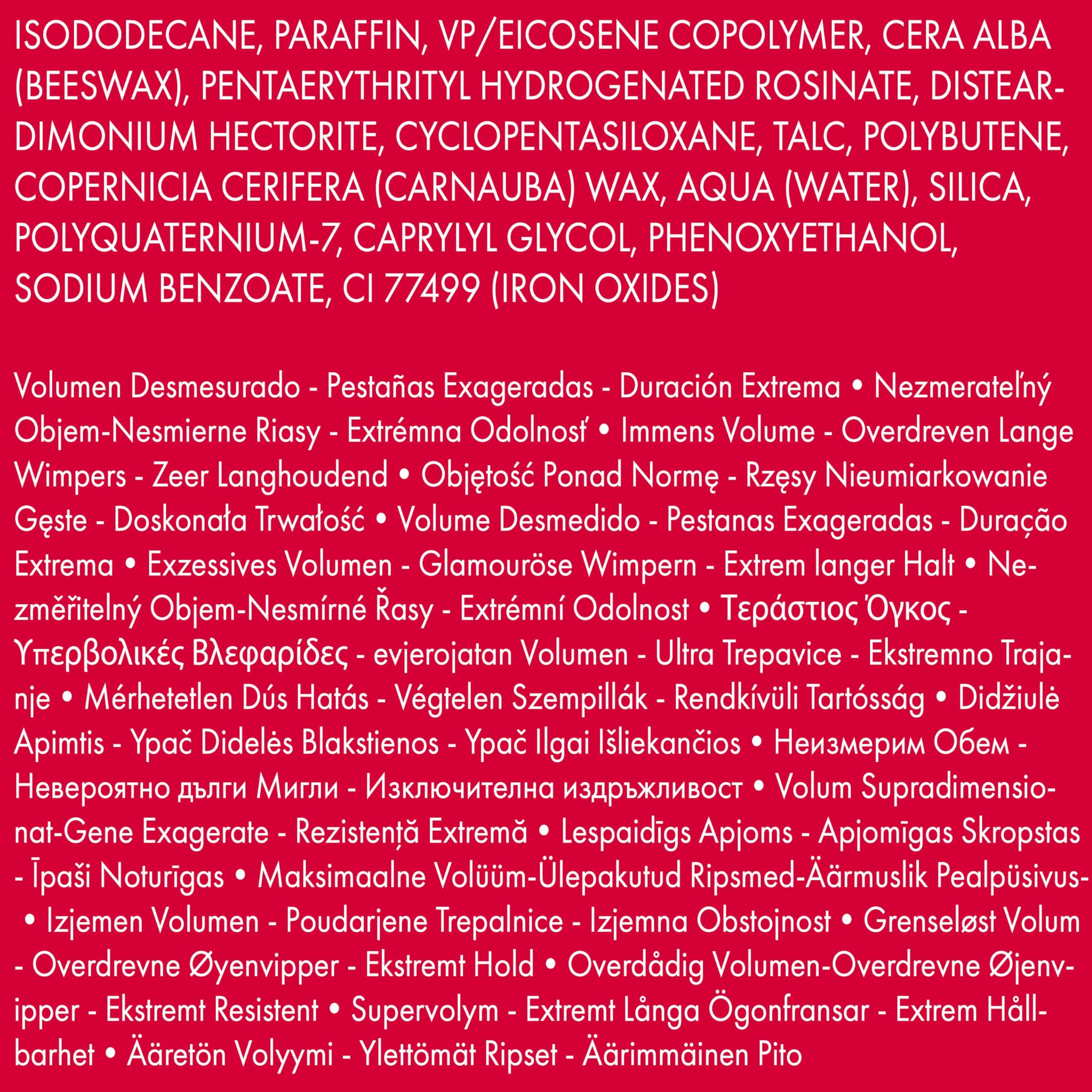 Textfeld mit Inhaltsstoffen und Produktbeschreibungen in verschiedenen Sprachen.