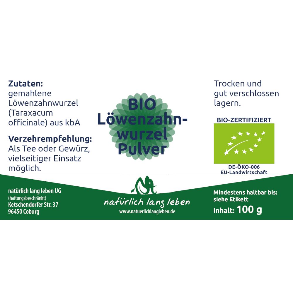 natürlich lang leben BIO Löwenzahnwurzel Pulver