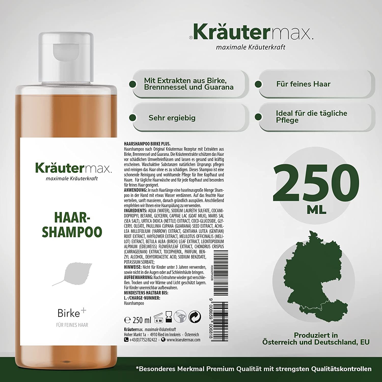 Kräutermax Haarshampoo Birke plus Brennnessel und Guarana