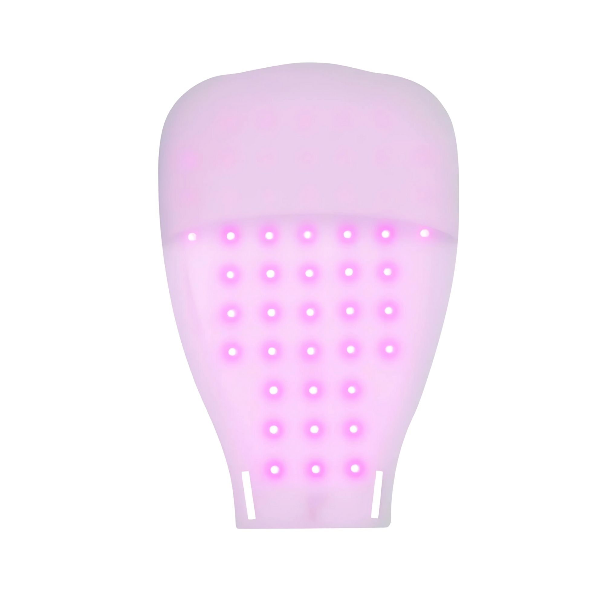 Ein einzelner rosa Handschuh mit 30 kleinen rosa LEDs, die in einem Gittermuster angeordnet sind.