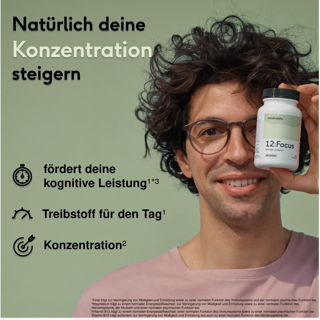 mindsupply® FOCUS - vegane Kapseln mit Gingko, Bacopa, B12 und Panax Ginseng