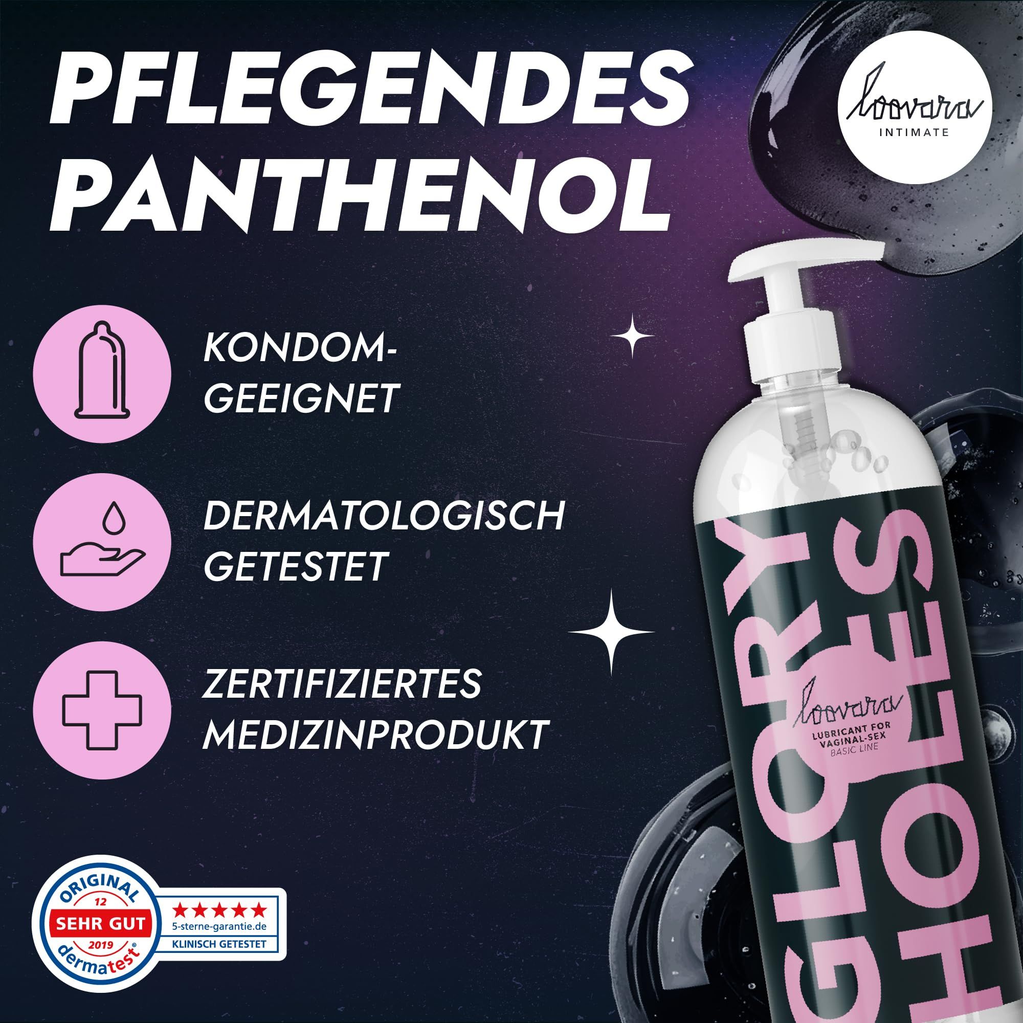 Flasche Loovara Intimate Glory Holes Gleitgel, dermatologisch getestet, zertifiziertes Medizinprodukt.