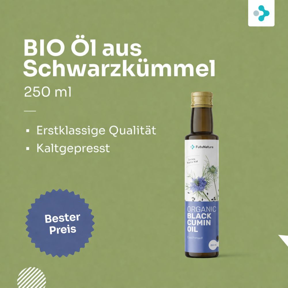 Bio Schwarzkümmelöl (250ml). Erstklassige Qualität. Kaltgepresst. Bester Preis.