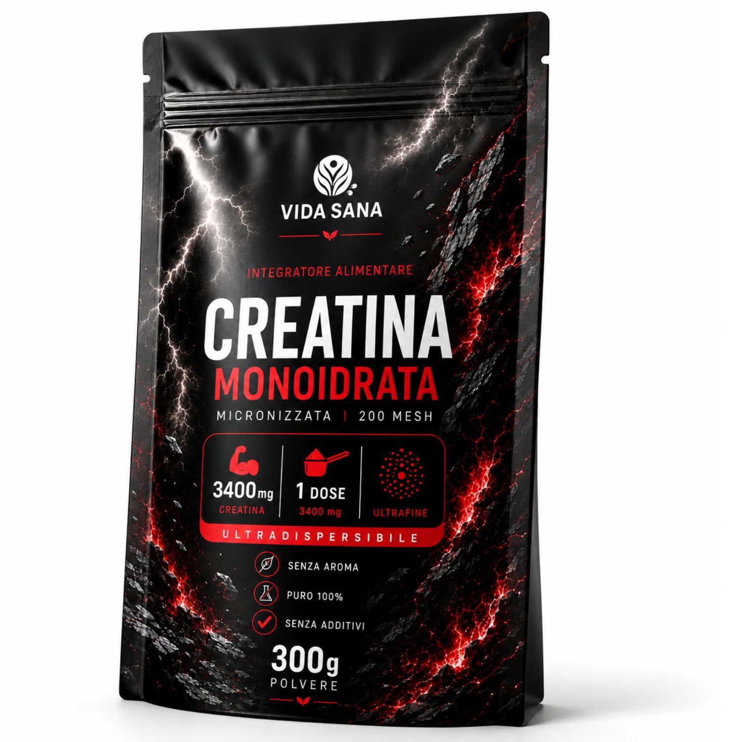Creatina Monoidrato micronizzata in polvere in Polvere - 3400 mg peer dose -200 mesh -300 grammi