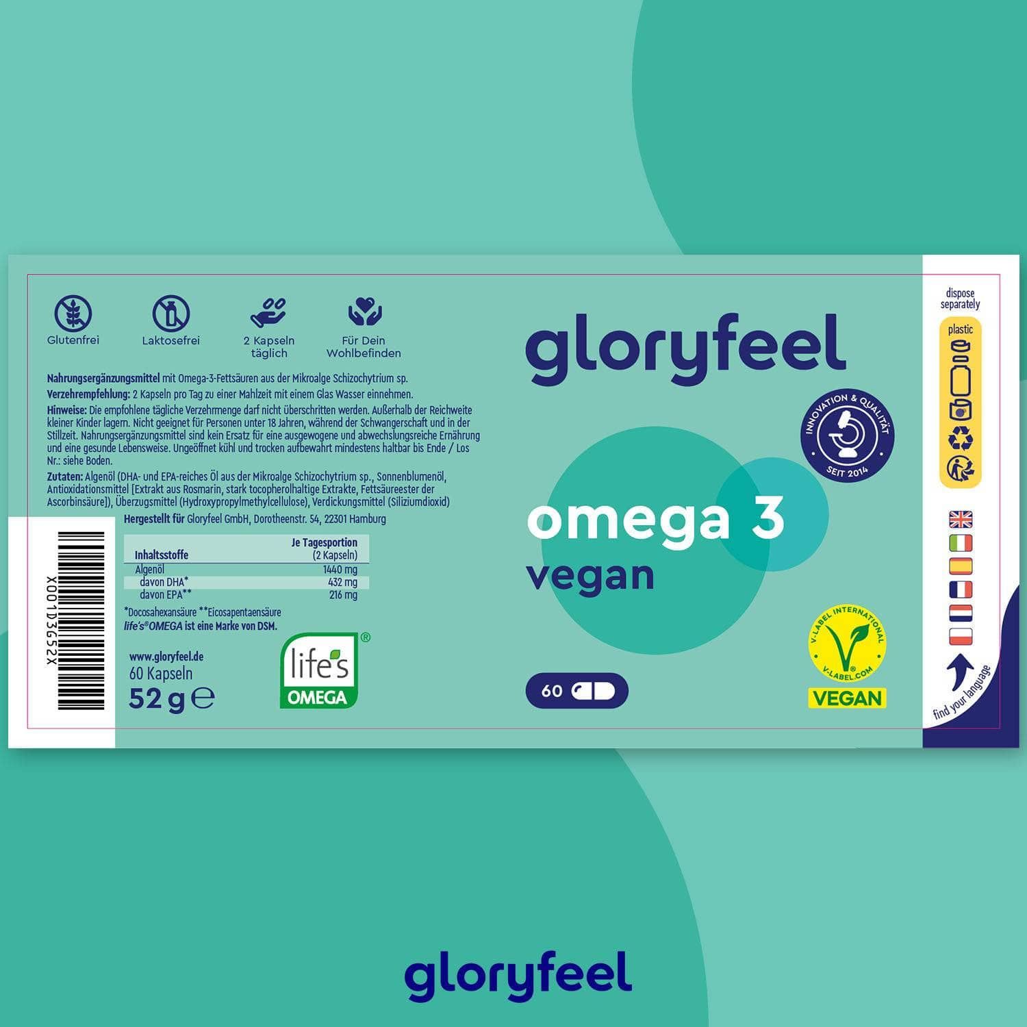 gloryfeel® Omega 3 Algenöl Kapseln 60 St