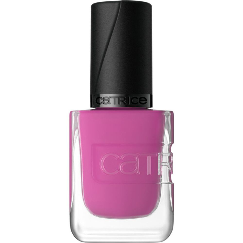 Geschlossene Nagellackflasche. Rosa Nagellack. Marke Catrice ist sichtbar.