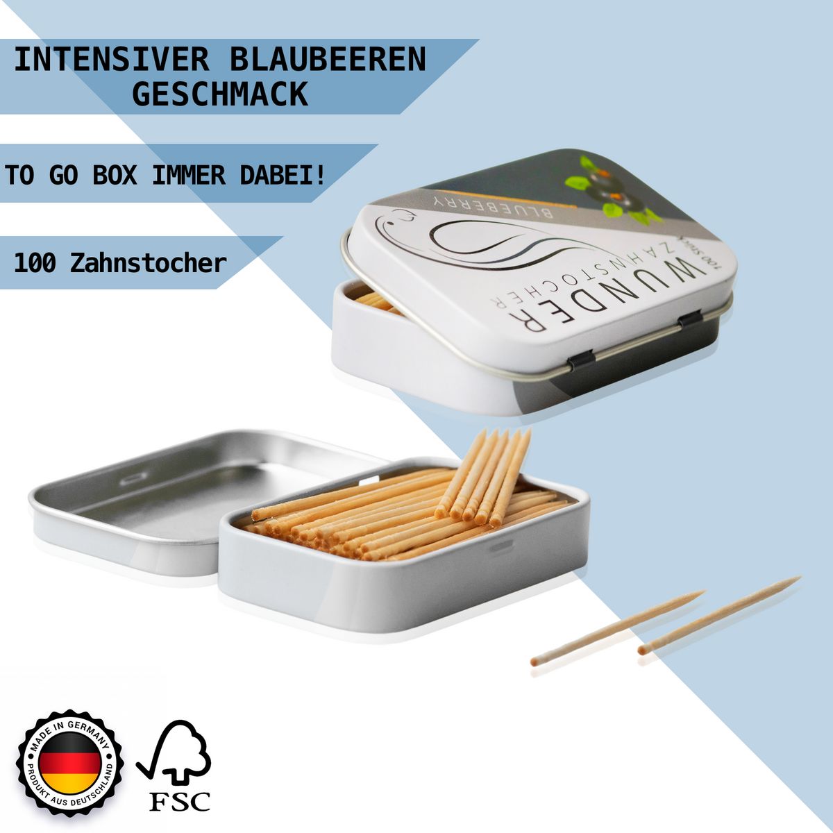 WUNDER Zahnstocher mit Blaubeergeschmack