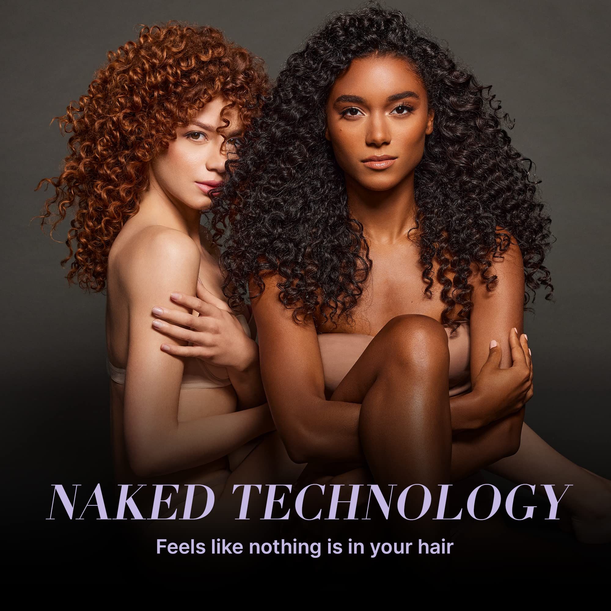 Zwei Frauen mit lockigem Haar. Text: NAKED TECHNOLOGY. Feels like nothing is in your hair.