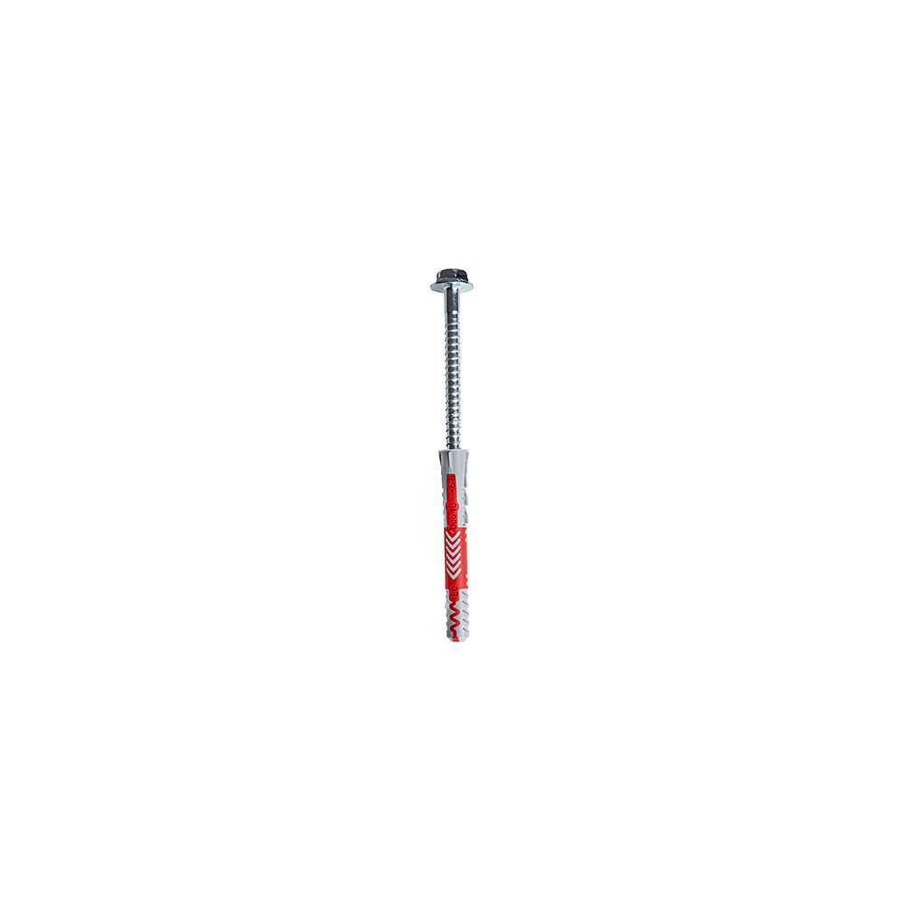 Ein Schwerlastdübel mit Schraube, rot-graues Design.