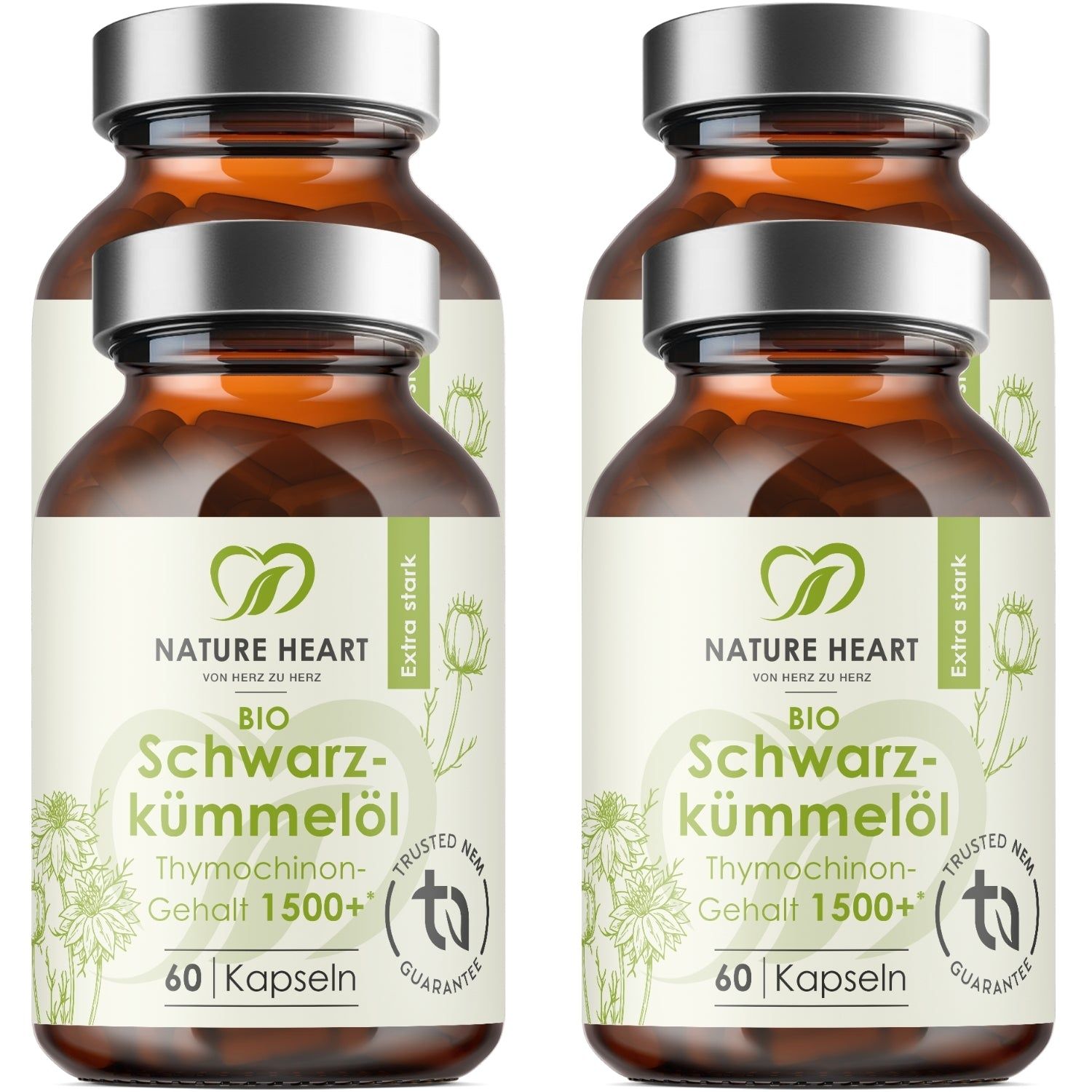 Nature Heart BIO Schwarzkümmelöl 1500+ Thymochinongehalt 4x60 St Kapseln