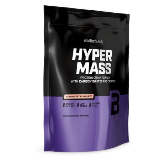 BioTechUSA Hyper Mass Beutel, Erdbeergeschmack. Proteindrinkpulver mit Kohlenhydraten und Kreatin.