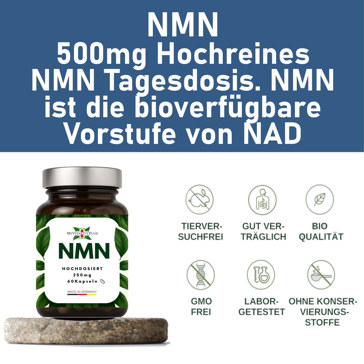 NMN Kapseln | Hochdosiert | 500mg Tagesdosis | von MyVitalityPlus
