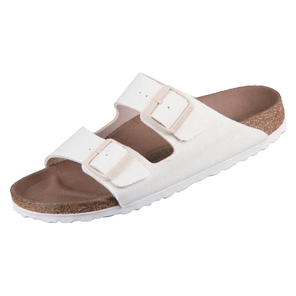 Sandali Birkenstock Arizona bianchi. Due cinturini con fibbie. Plantare in sughero.