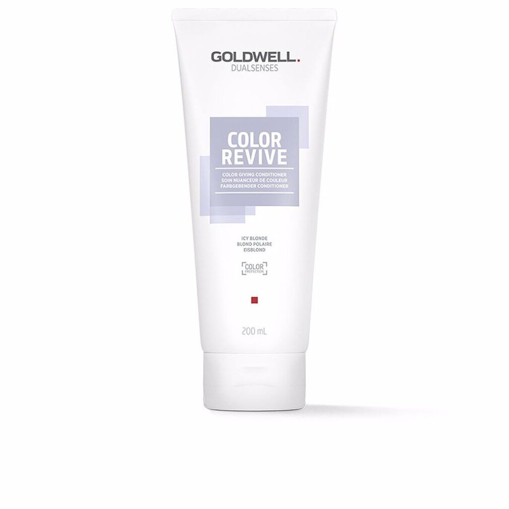 Weiße Tube mit Goldwell Dualsenses Color Revive. Text: Color Giving Conditioner. Farbige Bereiche und Schriftzug.