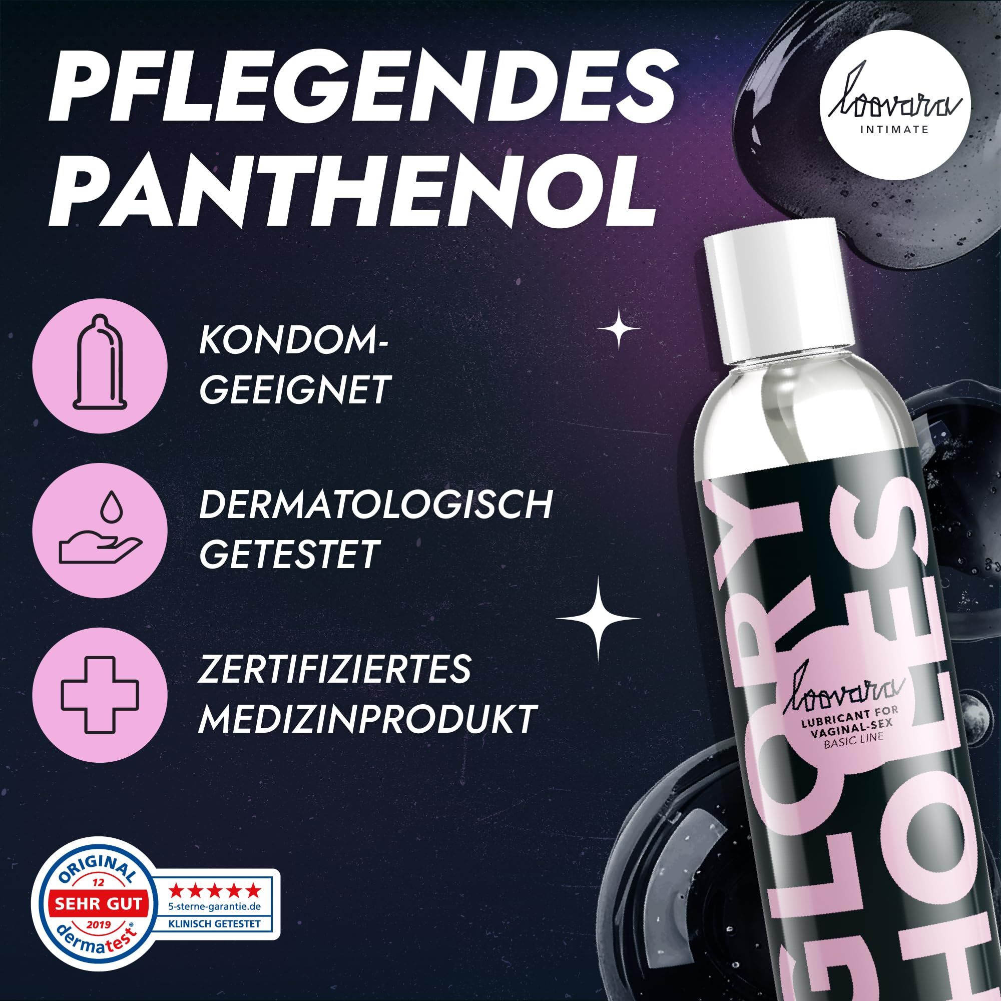 Loovara Glory Holes Gleitmittel mit Panthenol, kondomgeeignet, dermatologisch getestet.
