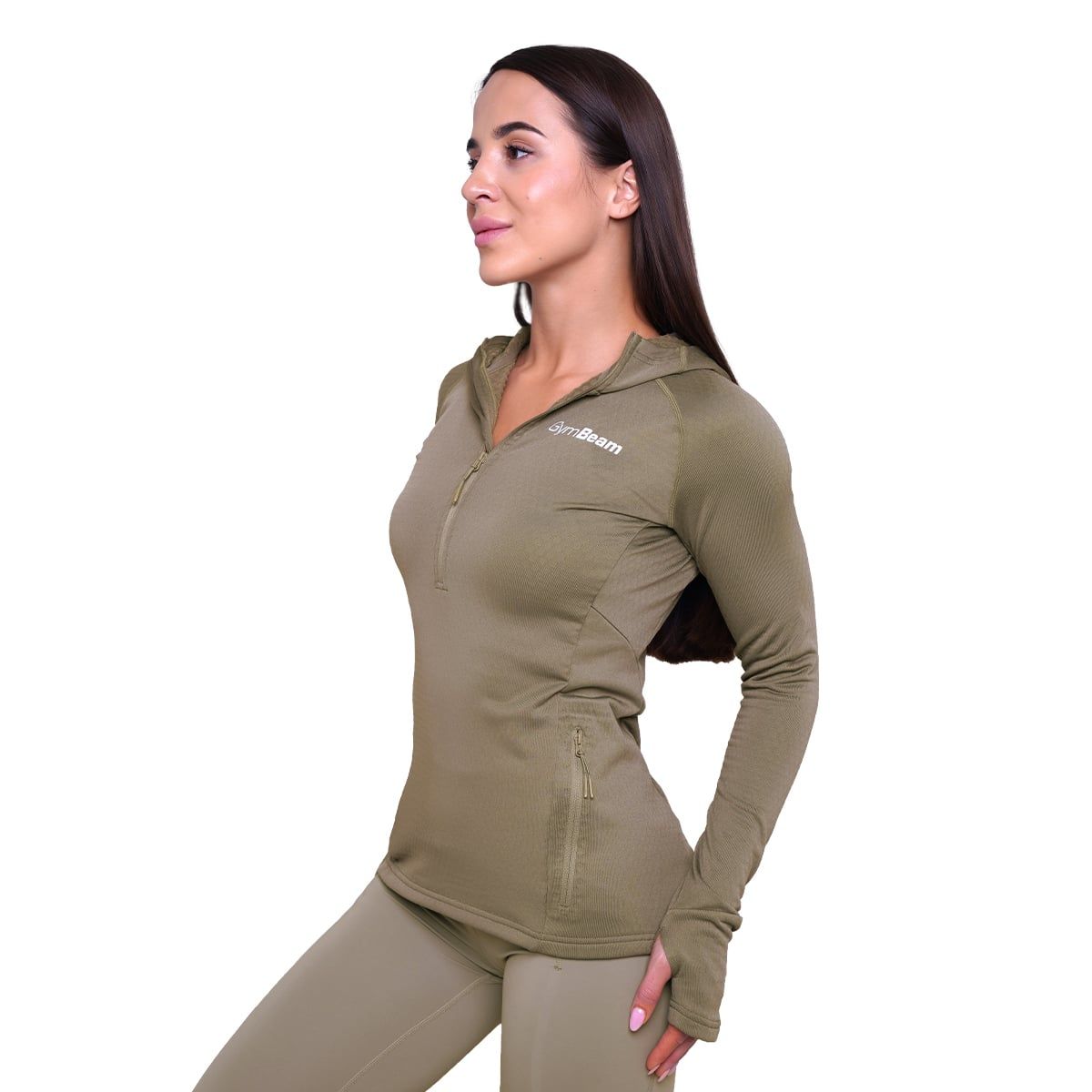 GymBeam Sweatshirt Damen slim mit halbem Reißverschluss und Taschen in Vetiver