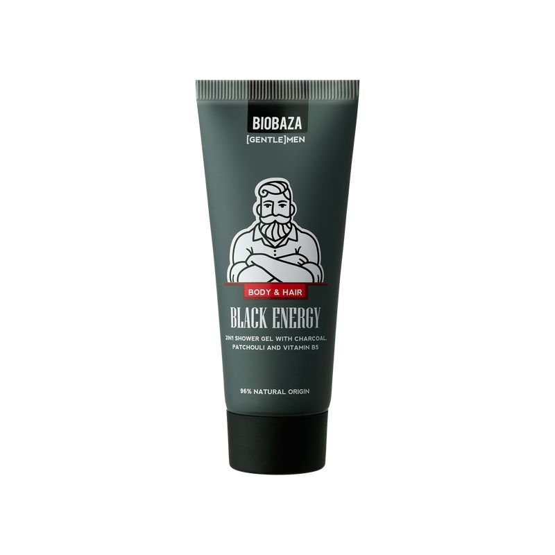 Biobaza Black Energy 2in1 Duschgel & Shampoo 30 ml mit Aktivkohle, Patchouli und Vitamin B5