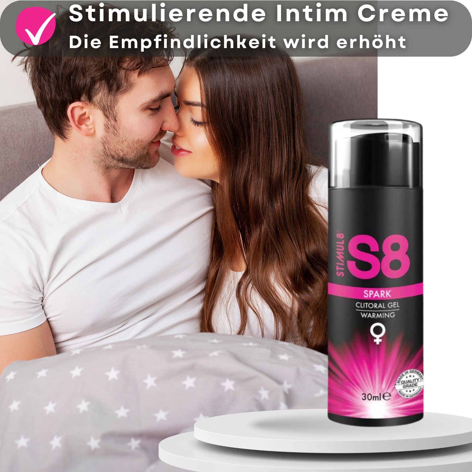 Schwarze Flasche mit S8 Spark Clitoral Gel Warming, 30ml.