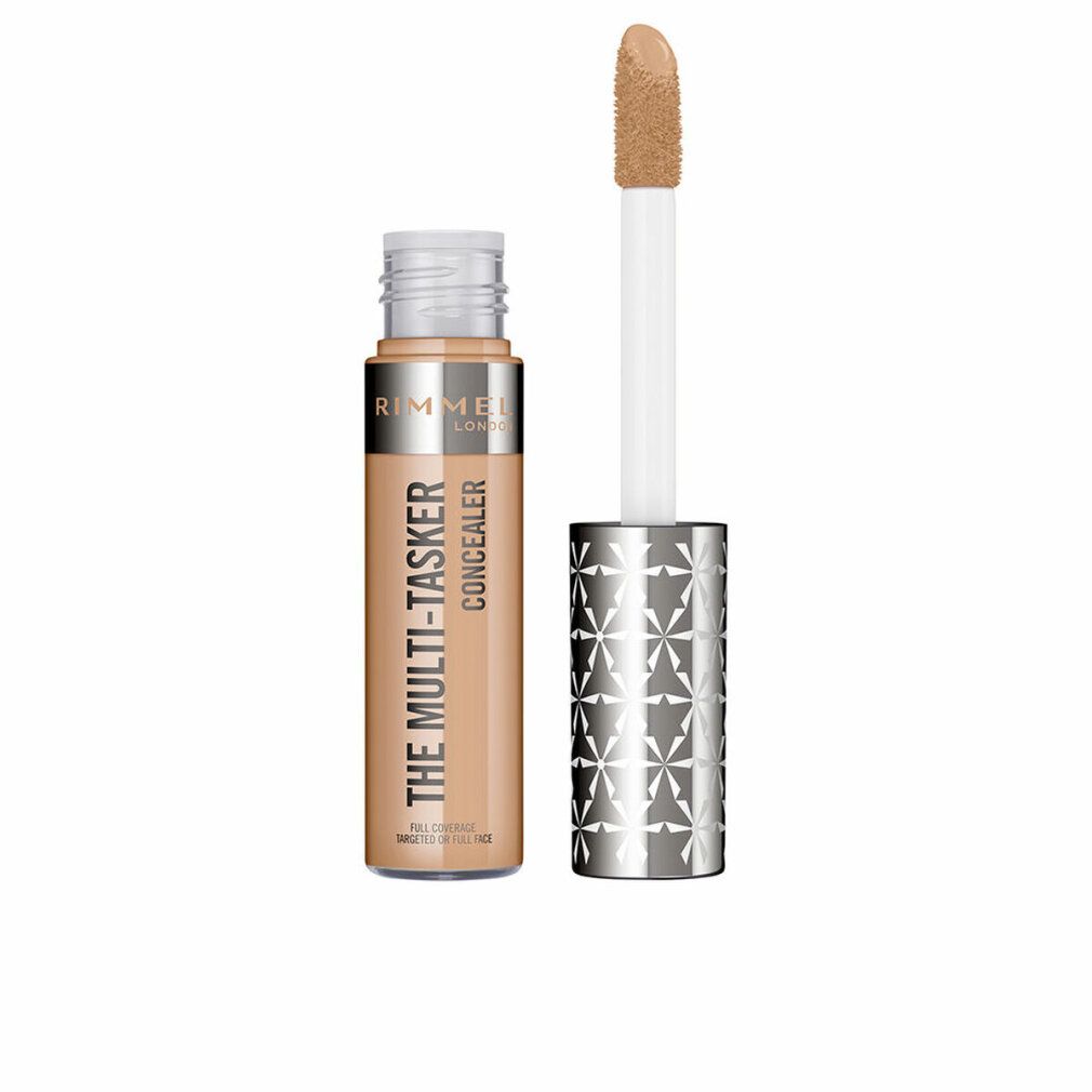 Beige Concealer-Tube mit silberner Kappe und Applikator. Aufschrift: THE MULTI-TASKER CONCEALER. Marke: RIMMEL LONDON.
