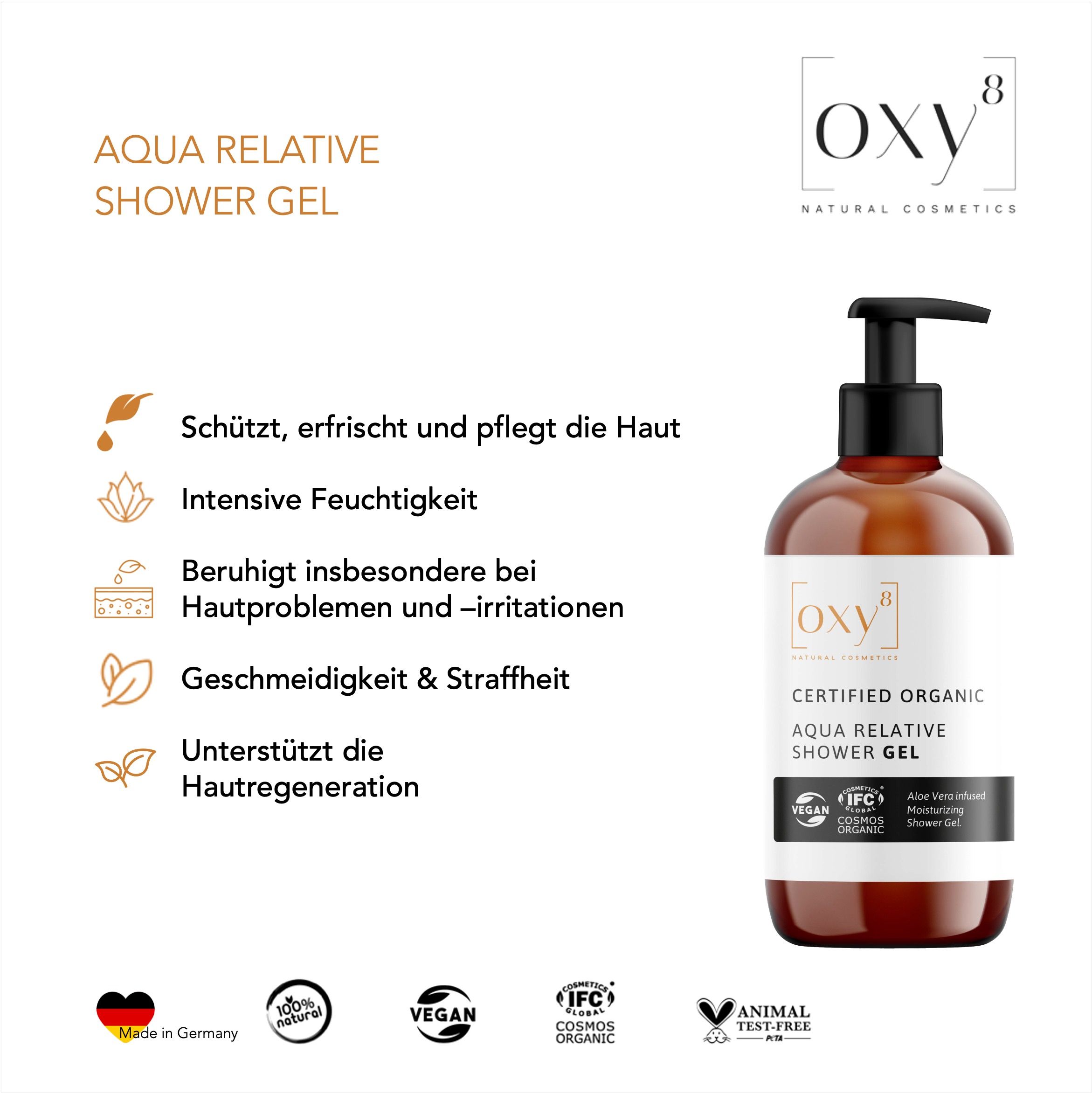 oxy8 Naturkosmetik - Geschenkset Aqua Relative Shower GEL & Repairing Silky Body Lotion 500 ml Duschgel