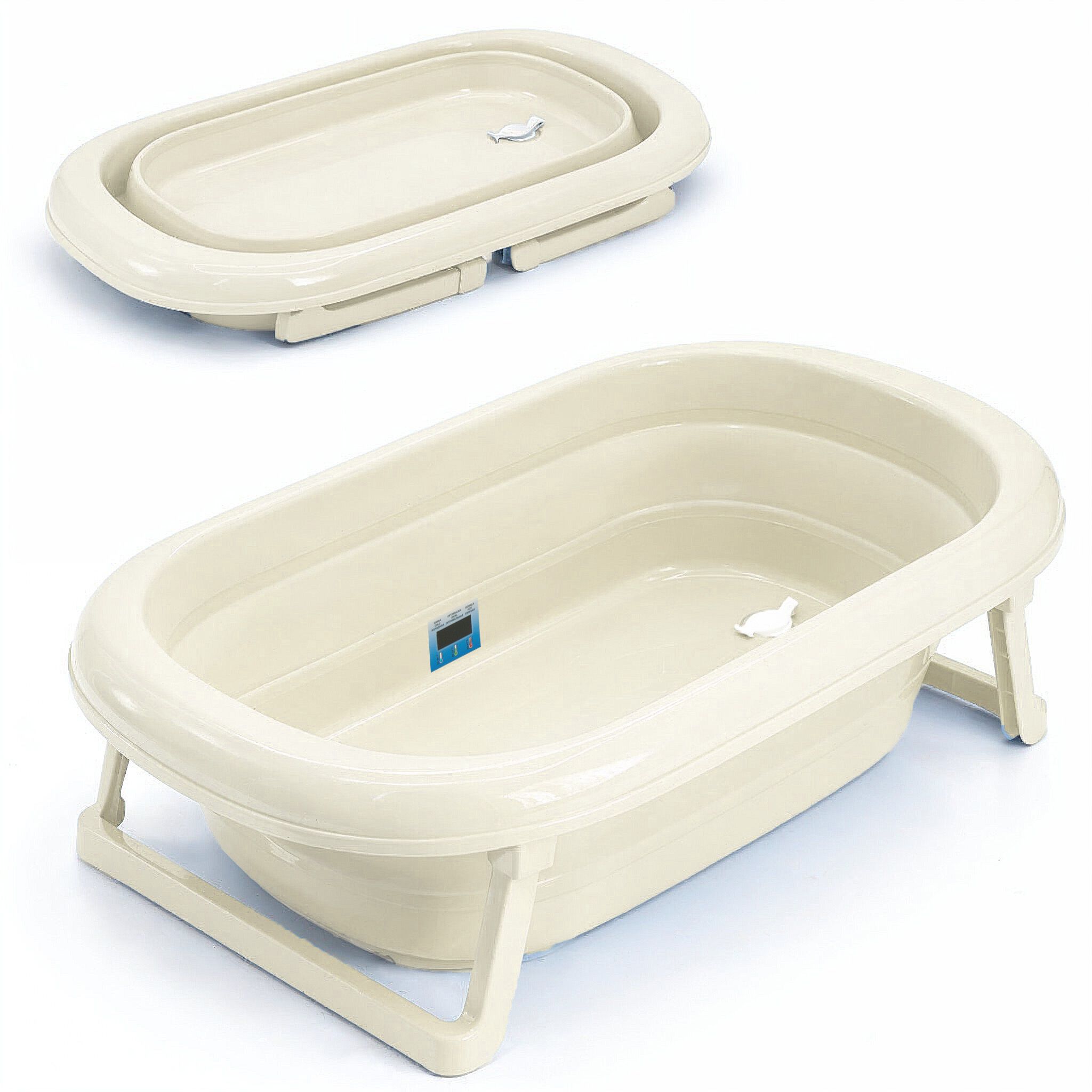 Faltbare Babybadewanne - Klappbare Baby Wanne mit integriertem Thermometer und Abfluss