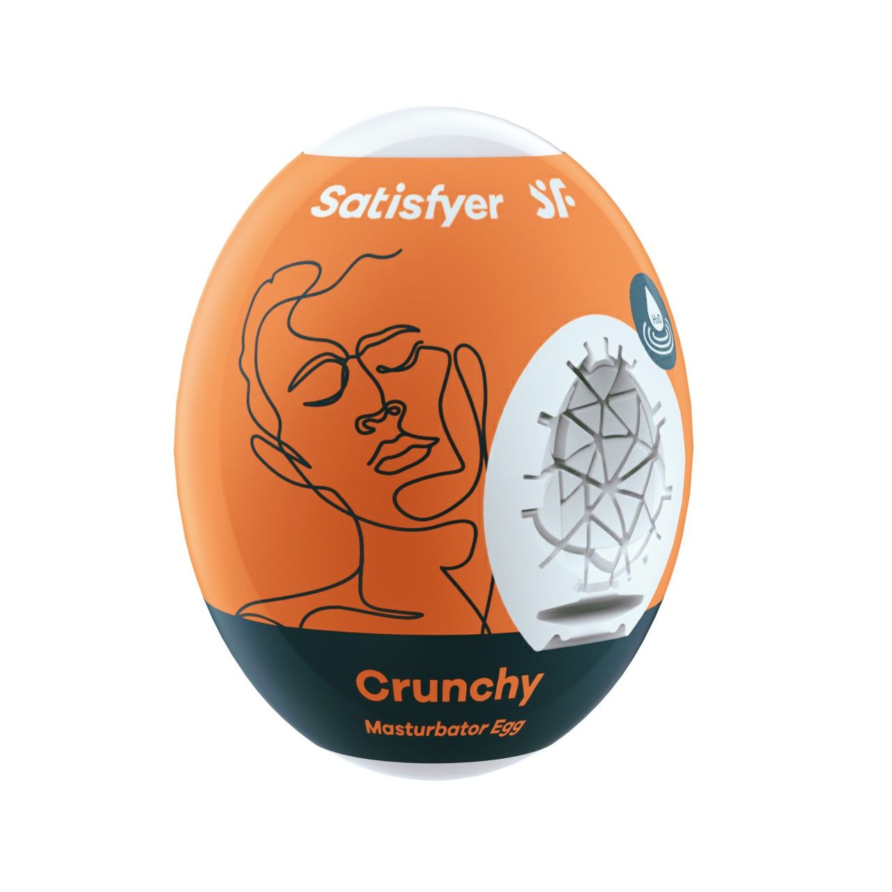 Orangefarbener Masturbator 'Crunchy Egg' von Satisfyer mit Gesichtsgrafik und strukturierter Öffnung.