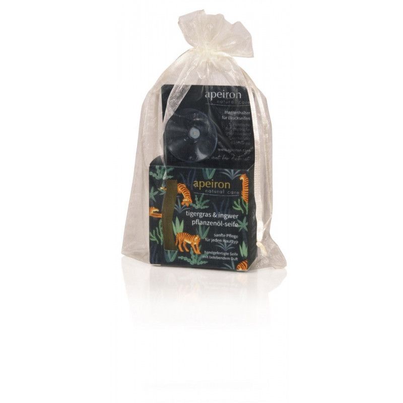 Apeiron - Geschenkset Tigergras-Seife & Seifenhalter