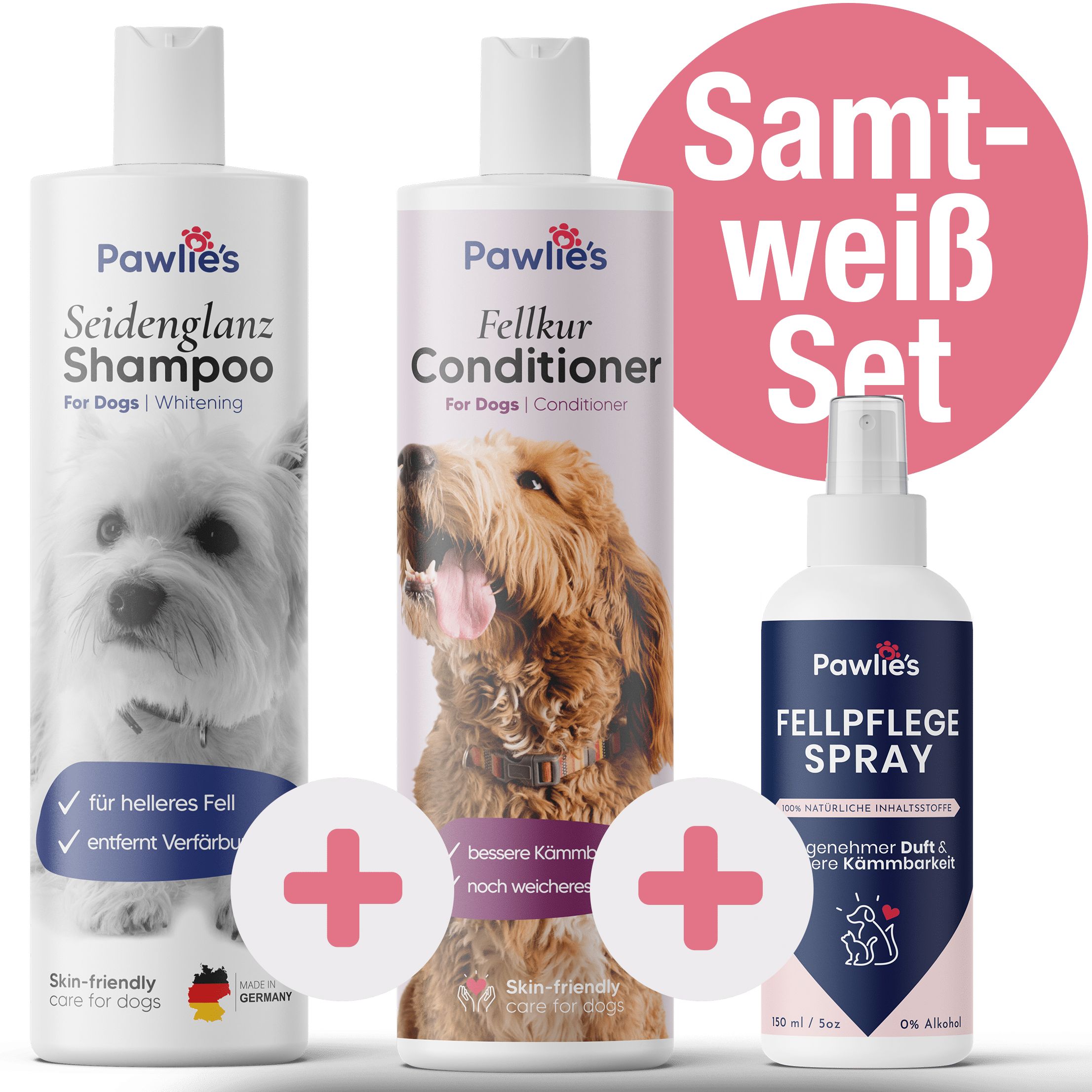 Pawlie's Samtweiss Set Fellpflege weiße Hunde 1 St Kombipackung