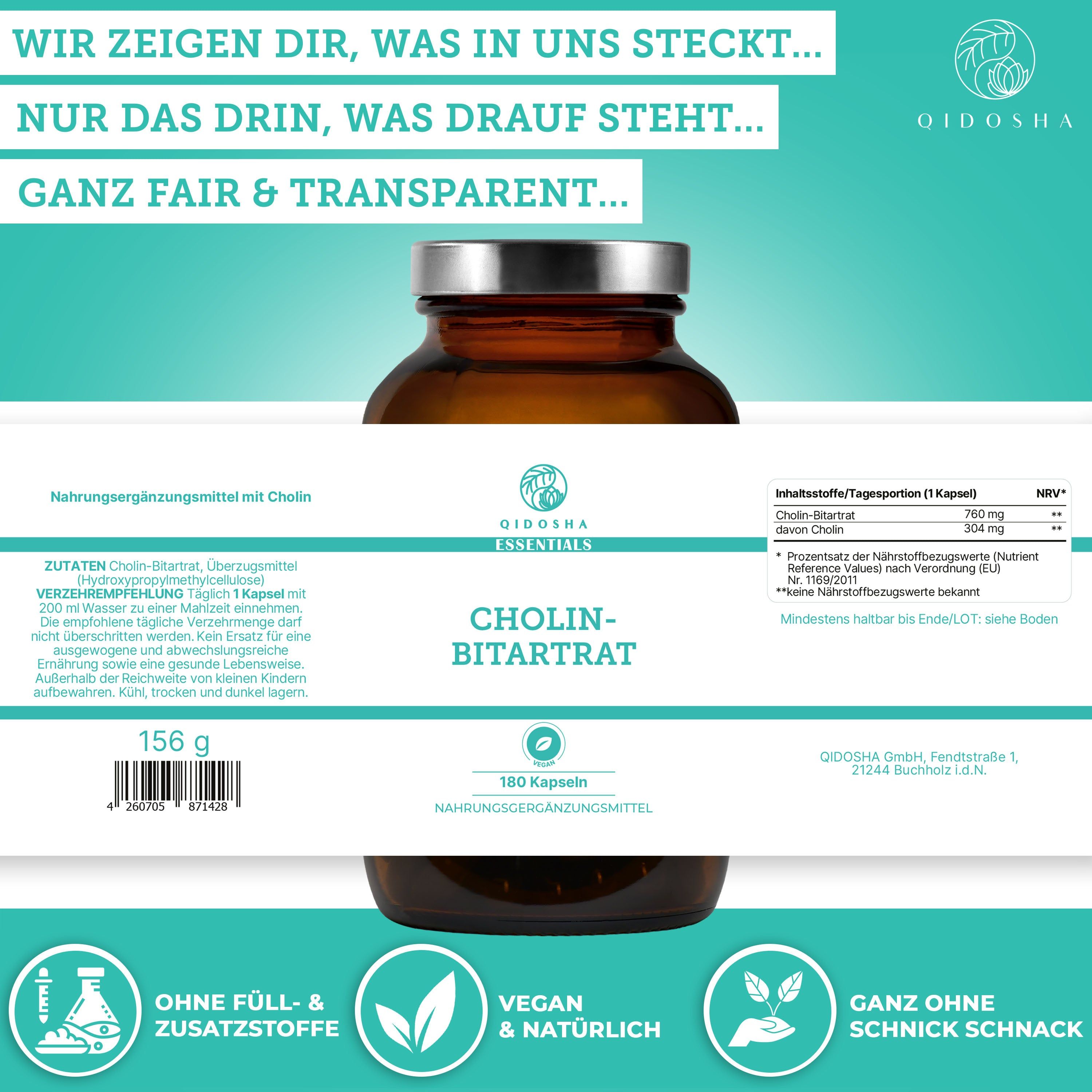 QIDOSHA Cholin als Cholin-Bitartrat // NEU: höhere Wirkstoffmenge