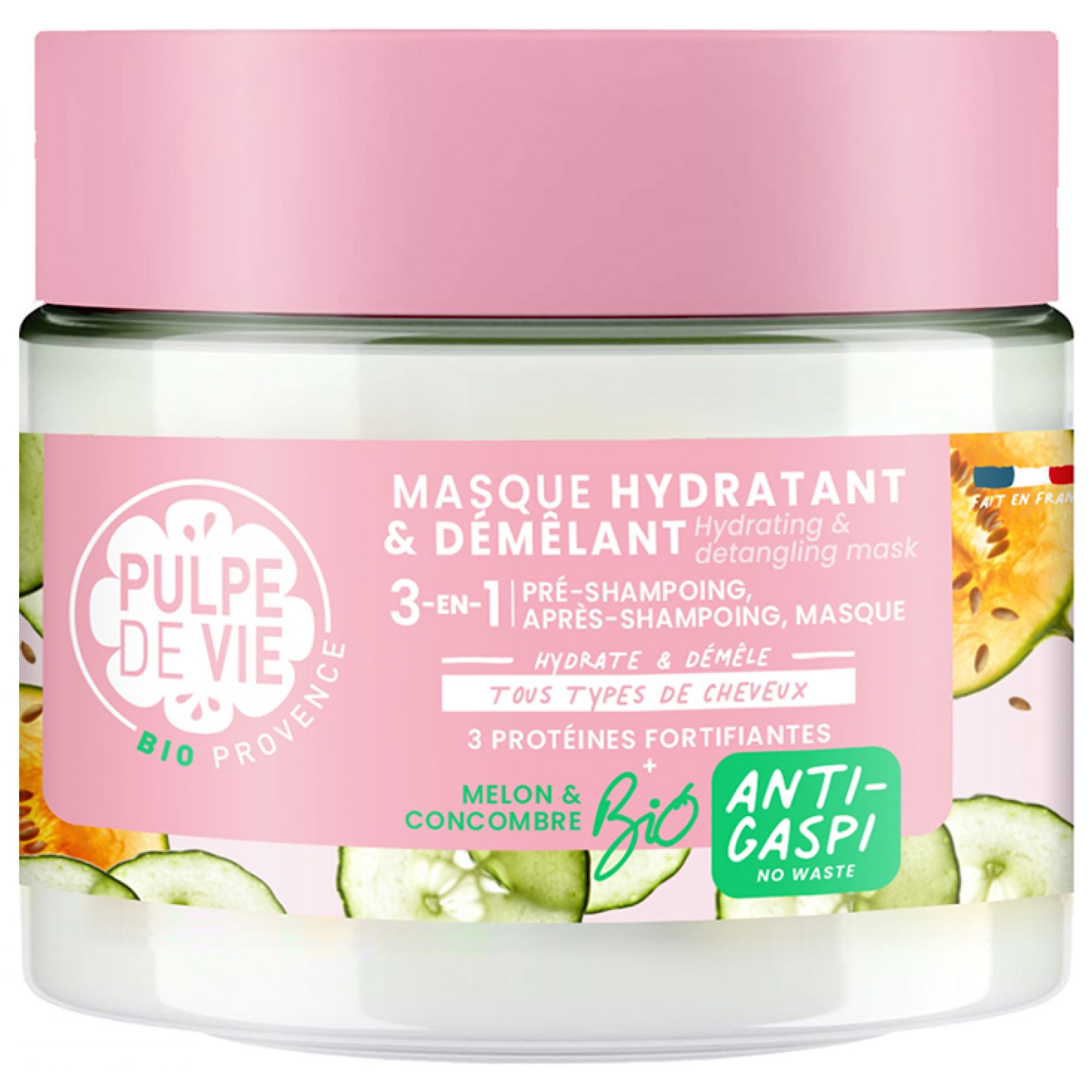 Pulpe de Vie Feuchtigkeitsspendende und Entwirrende Haarmaske Melone 3in1 Bio 6,7x9,1x9,1 cm