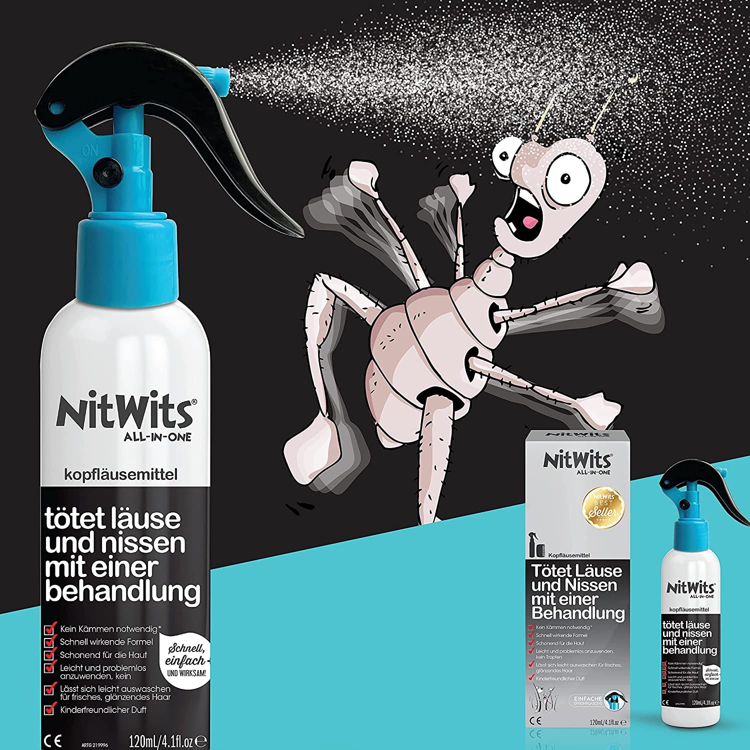 NitWits Läusemittel Kopfläuse - All-In-One Läuse Abwehrspray gegen Läuse und Nissen