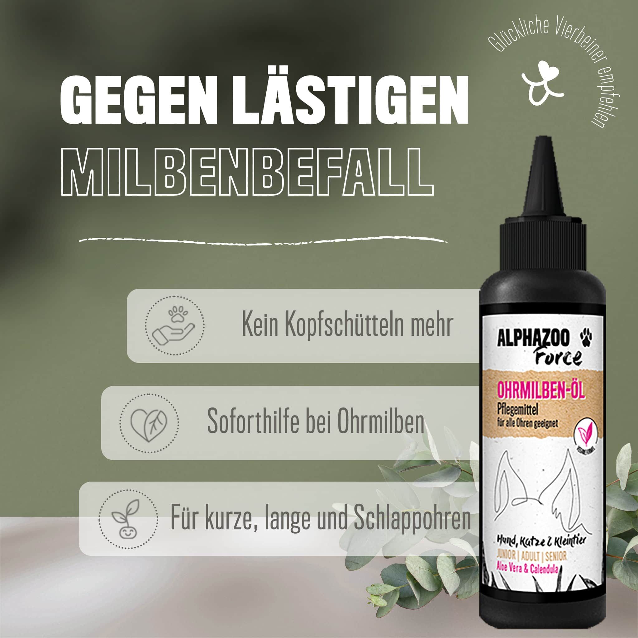 ALPHAZOO Anti Ohrmilbenöl 100ml I Hunde & Katzen I Effektiv gegen Ohrmilben I Milben im Ohr