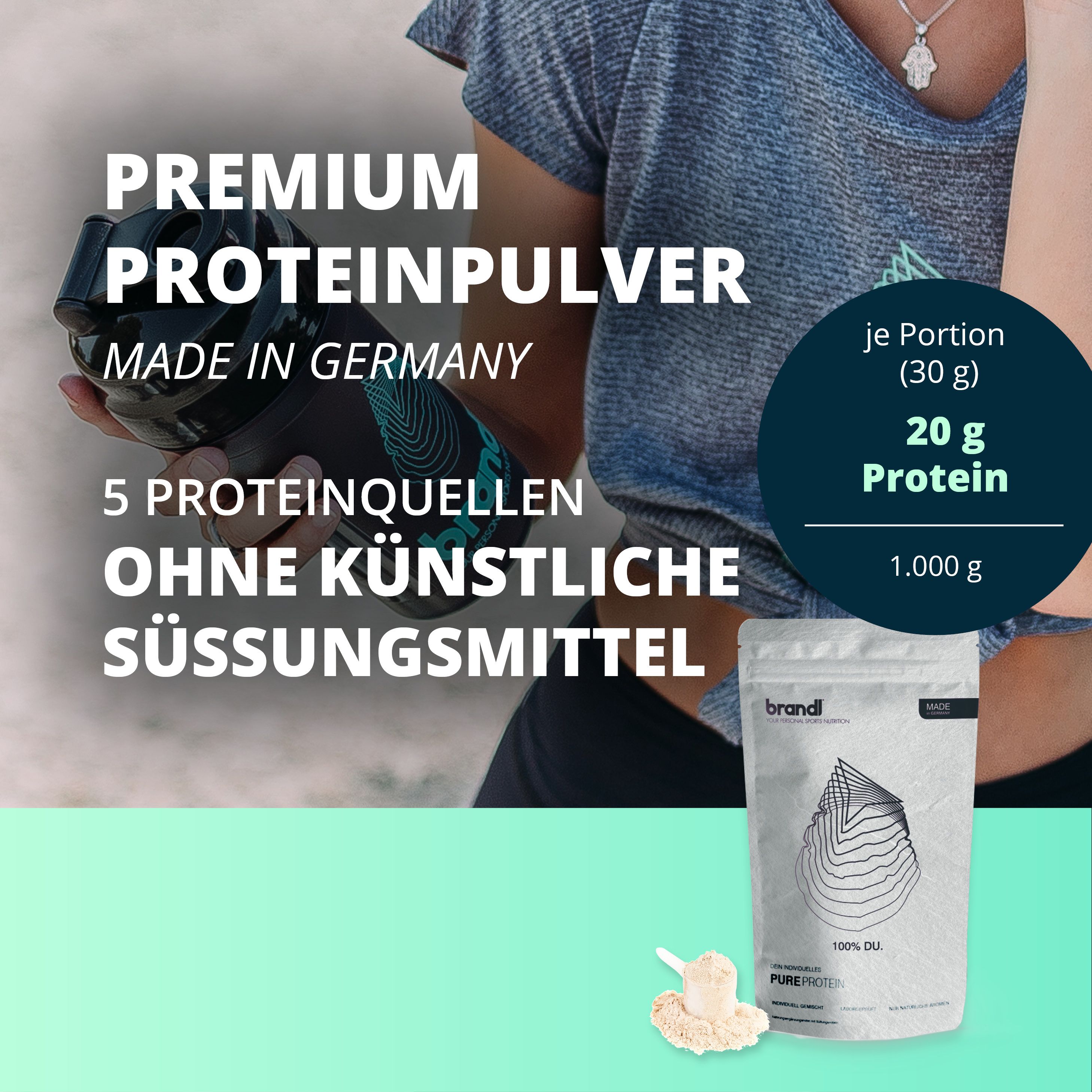 brandl® Protein Vegan aus 4 pflanzlichen Eiweiß-Quellen 1000 g Pulver