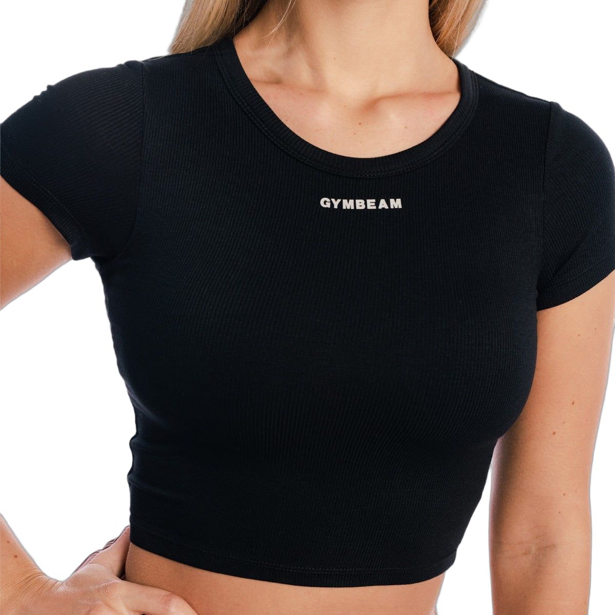 GymBeam T-Shirt Damen Cropped Slim Kurzarm Aura Black