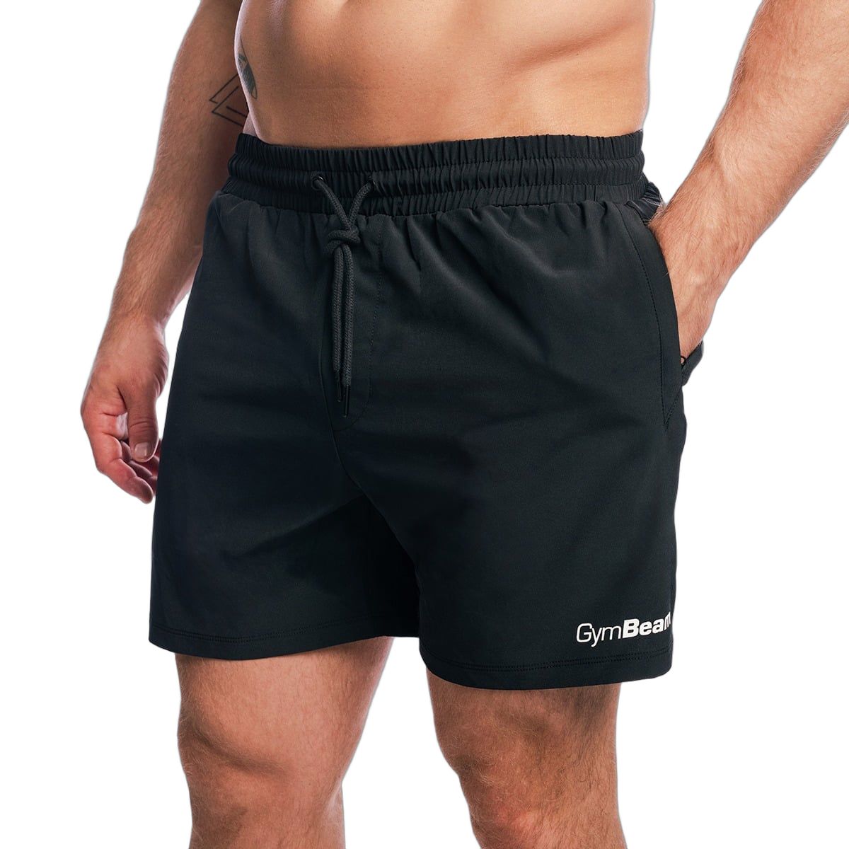 GymBeam Shorts Herren Base regular mit Kordelzug und Reißverschlusstaschen in Schwarz