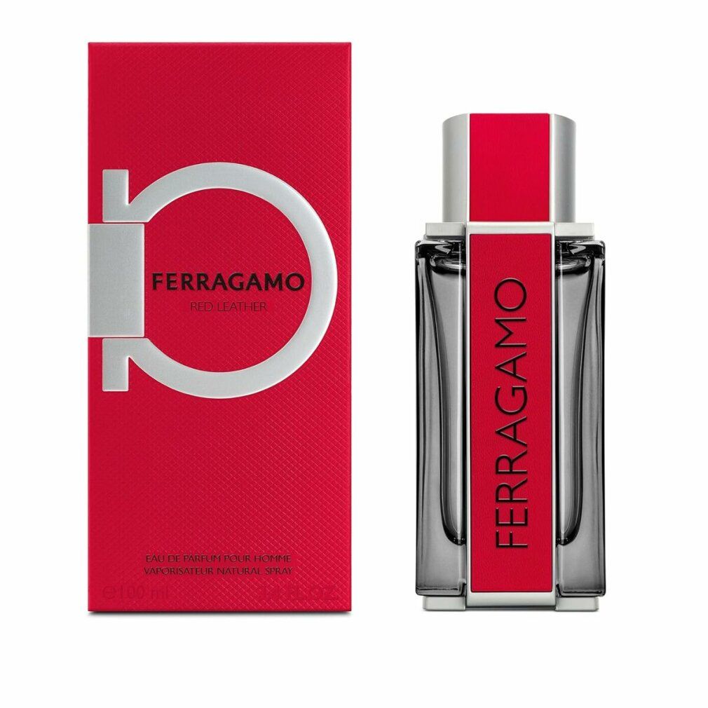Salvatore Ferragamo Red Leather Eau de Parfum Set: Rote Verpackung mit Gancini-Logo und Flakon.