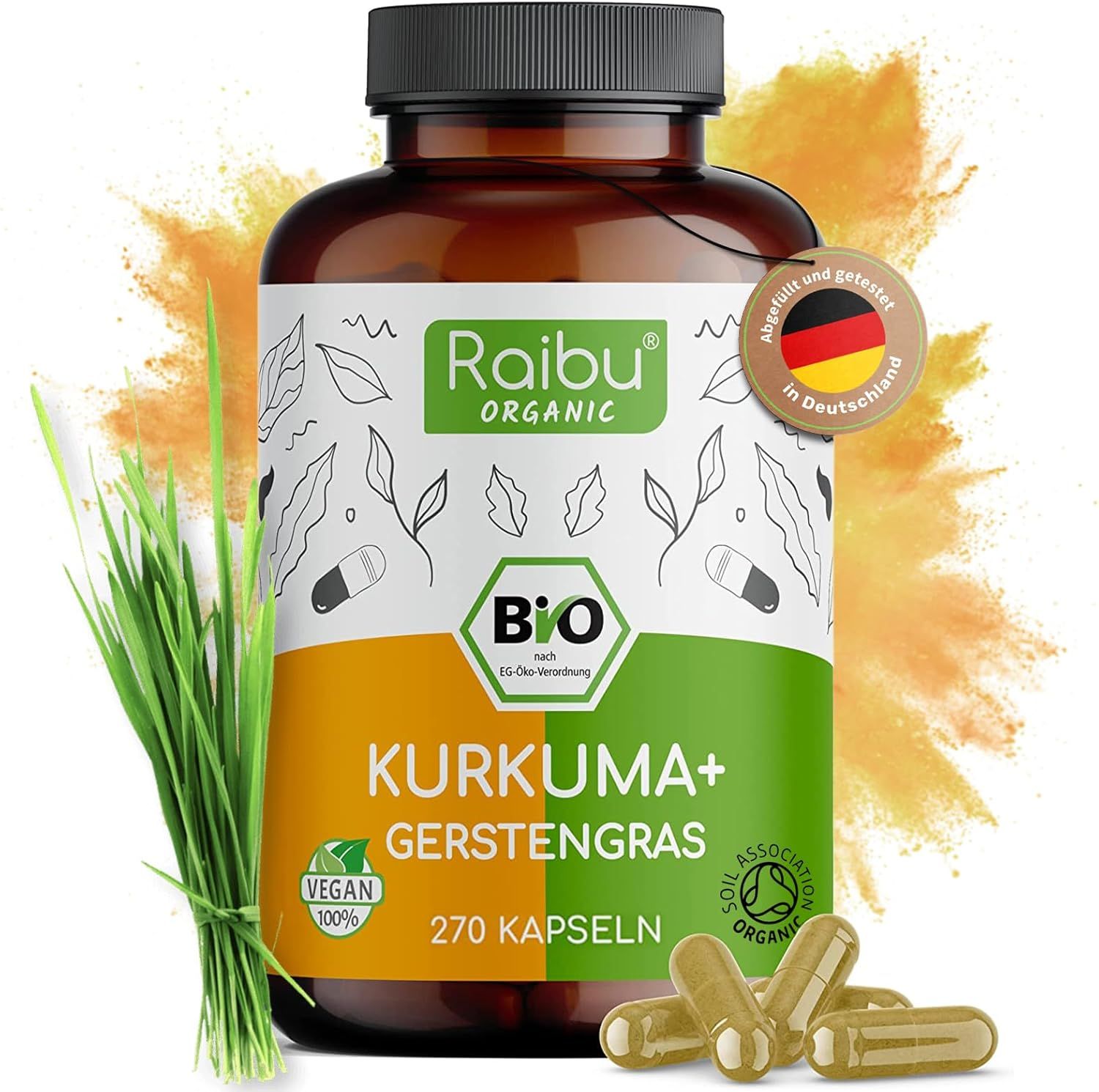 BIO Kurkuma Gerstengras Kapseln hochdosiert - RAIBU