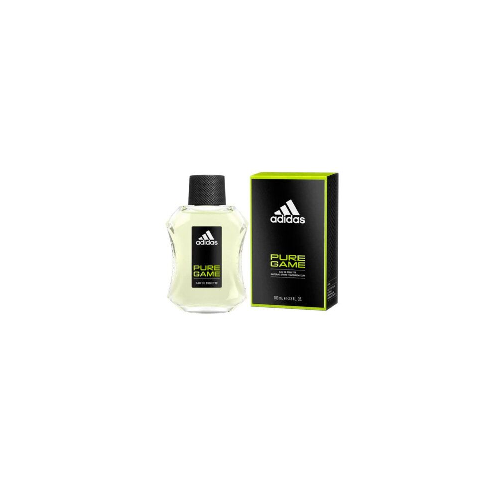 Adidas Pure Game Flakon und Verpackung. Schwarze Verpackung mit Logo und Schriftzug. Eau de Toilette.